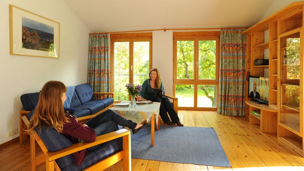 Widok z salonu na "Blaue FeWo", © Palm's kinderfreundliches Ferienhaus