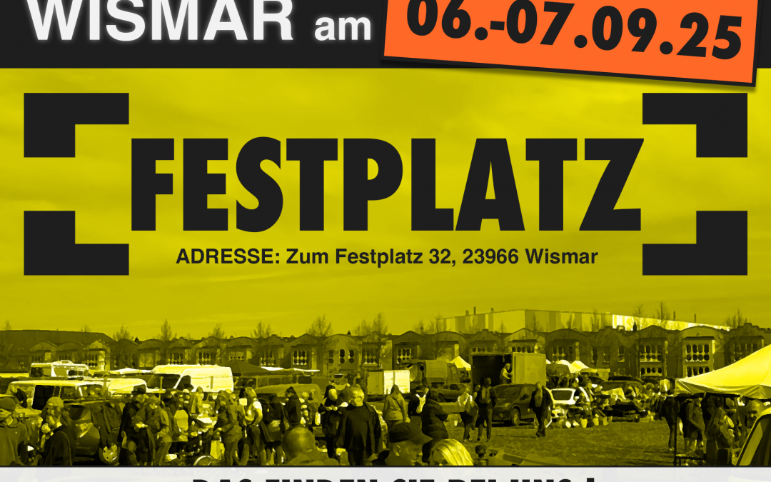 Adres: Zum Festplatz 32, 23966 WismarKleintarieven:Vlooienmarktartikelen/handwerk : 8 €/meterNieuwe artikelen (beperkt) : 12 €/meterDeelnemersinformatie:Opzet vrijdag vanaf 10:00 uurZaterdag/zon vanaf 6:00 uurDemontage vanaf 16:00 uurBelangrijke opmerkingen:Handelaren die twee dagen op onze markten staan, betalen op de 2e dag van het evenement 1€ per meter minder.We kunnen aan de hand van de kassabon nagaan wie er op beide dagen van het evenement deelneemt., © Lennard Kuhring