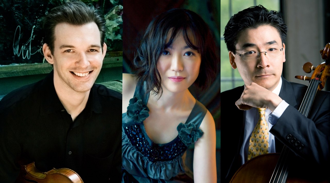 Jesse Mills, viool, Rieko Aizawa, piano, Ole Akahoshi, cello // © Lisa-Marie Mazzucco Jesse Mills, viool, Rieko Aizawa, piano, Ole Akahoshi, cello // © Lisa-Marie Mazzucco