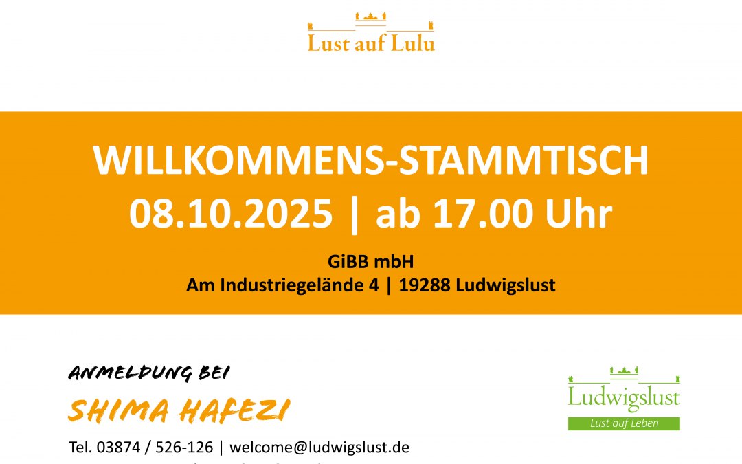 Webbanner_Insta-Beitrag_Willkommens-Stammtisch_08.10.2025, © Stadt Ludwigslust