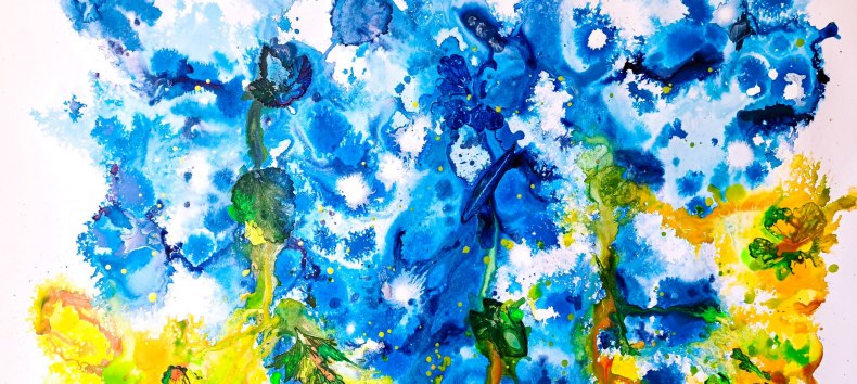 Herbstgarten - acrylic inks auf Finn Papier - Malen in Nachbar's Garten im Sonnenschein, Duft der reifenden Birnen & Vogelgesang zur Inspiration // &copy; Barbara Harder-Lutz