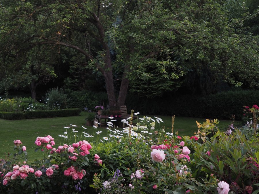 Tree bench and flower beds by the old apple tree, © Annelie Maiwald Tree bench and flower beds by the old apple tree, © Annelie Maiwald