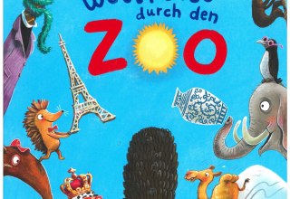 Okładka książki: jasnoniebieskie tło, w centrum lew jako dyrektor cyrku, wokół niego różne zwierzęta ubrane w zabawne kostiumy. // © Stadtbibliothek Stralsund Okładka książki: jasnoniebieskie tło, w centrum lew jako dyrektor cyrku, wokół niego różne zwierzęta ubrane w zabawne kostiumy. // © Stadtbibliothek Stralsund