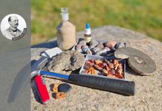 Tools for identifying rocks on an erratic boulder, © Müritzeum
