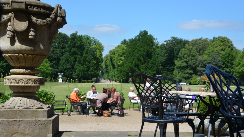 Schloss Café Ludwigslust Uitzicht vanaf het terras in het kasteelpark van Ludwigslust, © Tourismusverband Mecklenburg-Schwerin