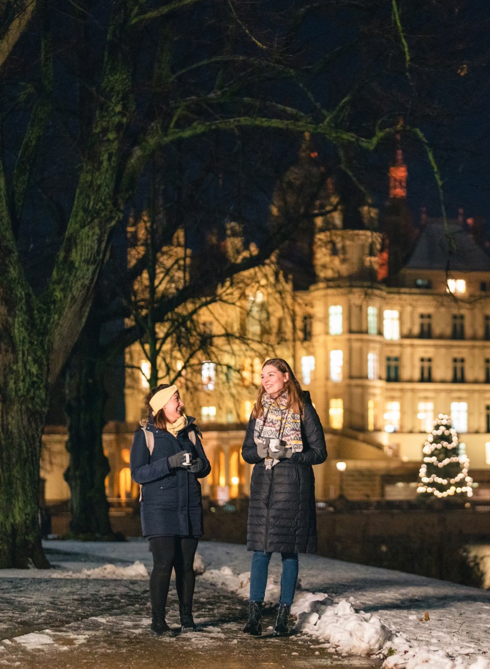 Festive atmosphere at the Christmas market in front of the majestic Schwerin Castle. // © Erik Gross Festive atmosphere at the Christmas market in front of the majestic Schwerin Castle.