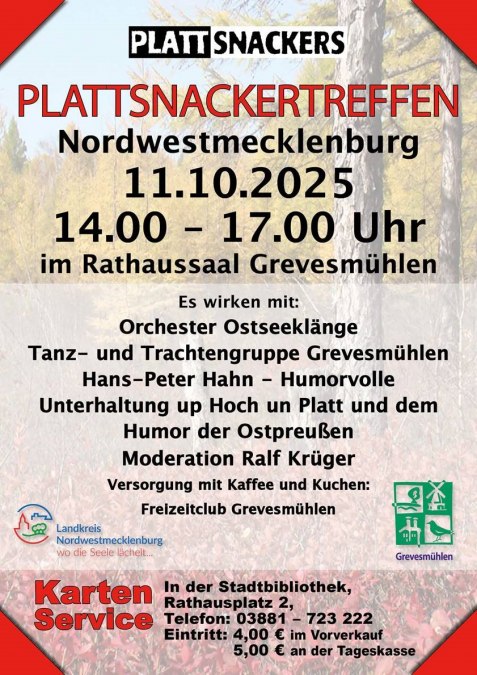 2025-10-10 Plakat ze spotkania Plattsnacker, © Stadt Grevesmühlen