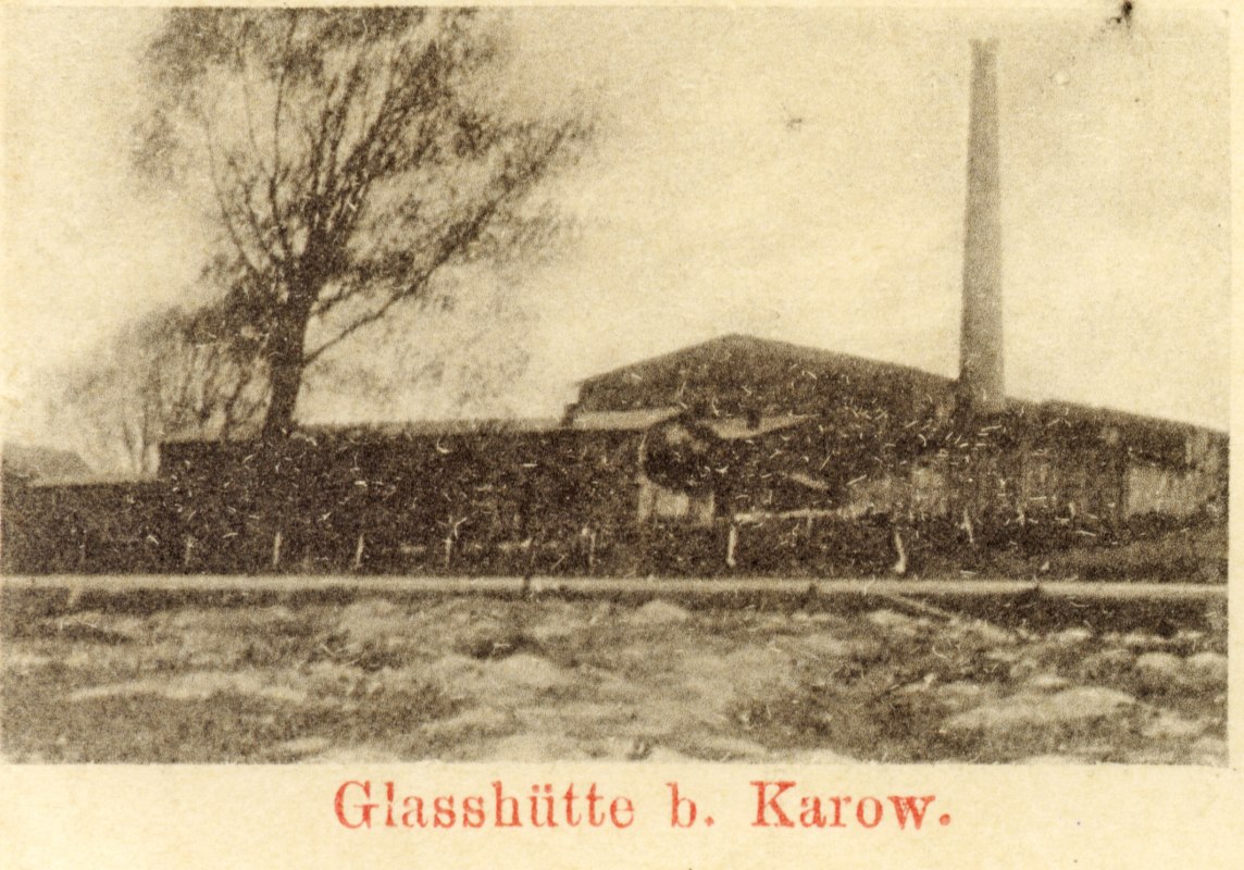 Old postcard of the Karow glassworks, &copy; Postkarte