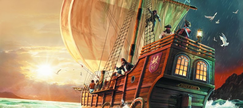 Spelcover - Piratenschip in de zonsondergang // &copy; Stadtbibliothek Stralsund