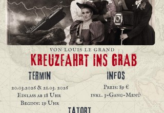 Flyer Crime Dinner Cruise in the Strelasund Golf Park including three-course menu with technical data, &copy; Golfpark Strelasund