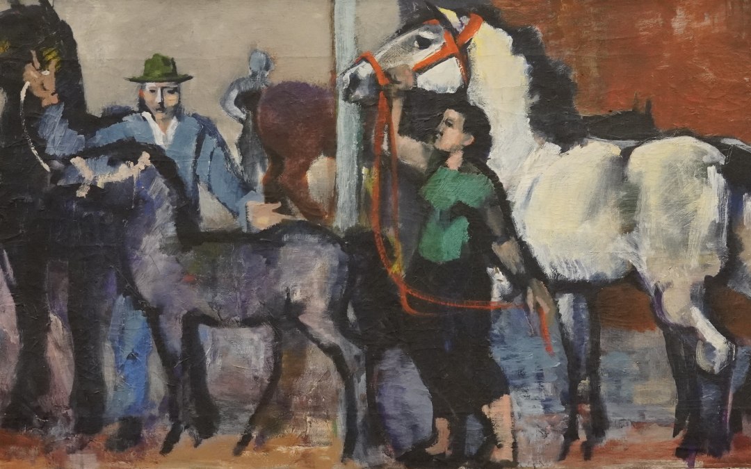 Wolfram Schubert, Pokaz źrebiąt, detal, olej, 1959, © ABK MSE / Wolfram Schubert