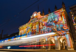 Rostock City Hall During Light Week // &copy; Stadtwerke Rostock &copy;Botschafteragentur