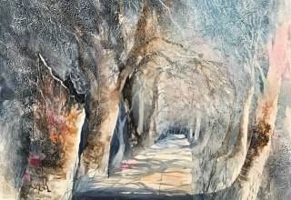 Structural work with coffee, adhesive plaster and lime putty, casein, rust, 60 x 80 cm, 2023 // &copy; Kirsten Behme