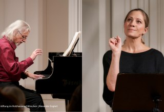 "Słowik w moim ogrodzie milczy" Literacko-muzyczny hołd dla Maschy Kal&eacute;ko z Judith Jakob (wokal) i Joachimem Jezewskim (fortepian), &copy; B&uuml;rgerstiftung im Holzhausenschl&ouml;sschen | Alexander Englert