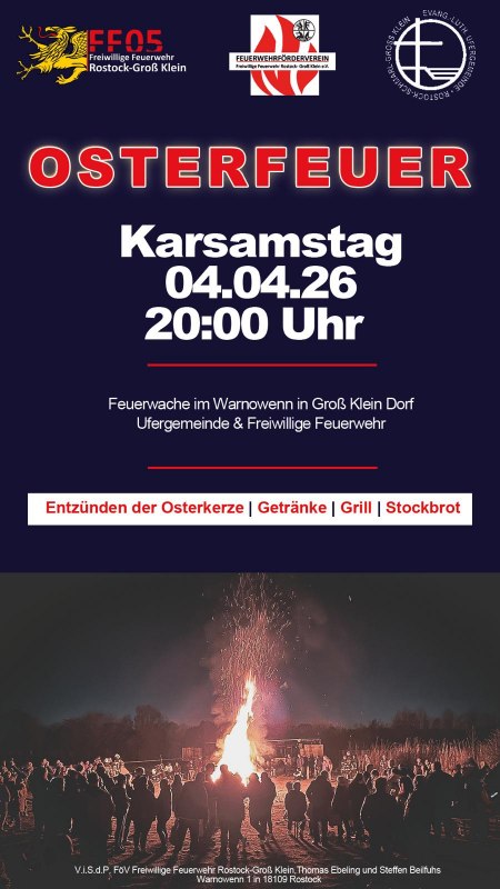 Osterfeuer bei der Freiwilligen Feuerwehr Rostock- Groß Klein // © Freiwillige Feuerwehr Rostock- Groß Klein Osterfeuer bei der Freiwilligen Feuerwehr Rostock- Groß Klein // © Freiwillige Feuerwehr Rostock- Groß Klein