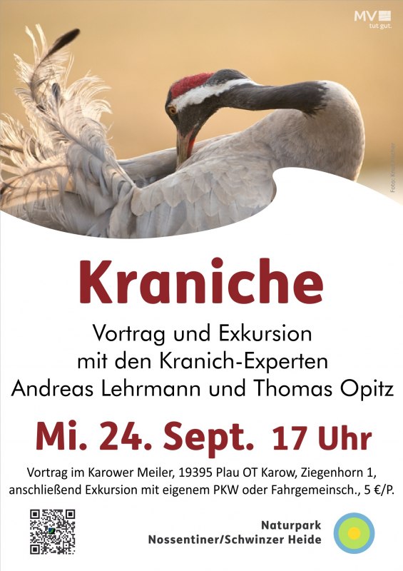 Affiche voor de lezing en excursie "Kraanvogels // © Knut Fischer / Evelin Kartheuser Affiche voor de lezing en excursie "Kraanvogels // © Knut Fischer / Evelin Kartheuser