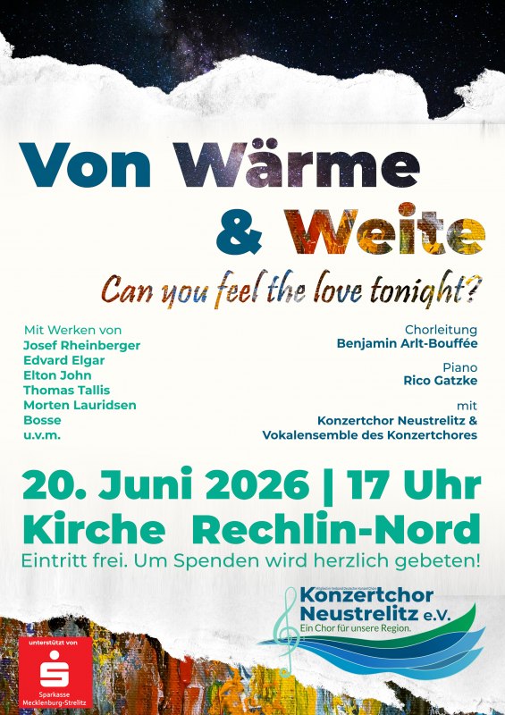 Affiche voor het zomerconcert van 2026 // © Konzertchor Neustrelitz e.V. Affiche voor het zomerconcert van 2026 // © Konzertchor Neustrelitz e.V.
