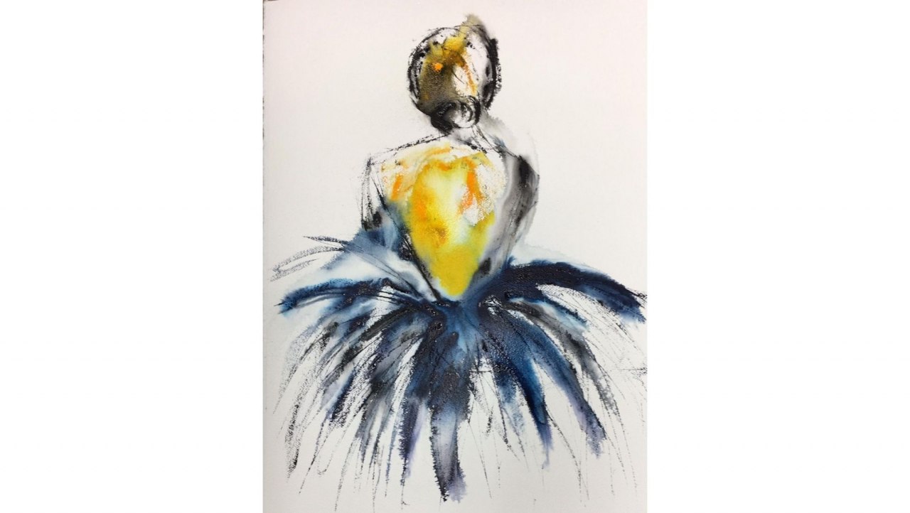 Dancer in blue 58 x 75 cm, watercolor palette knife // &copy; Kirsten Bunke