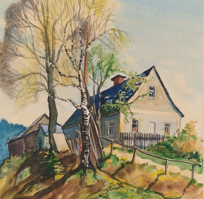 Wolfgang Mattheuer, House in Pöhl, 1944, pencil // © VG Bild-Kunst, Bonn, 2026, Foto Galerie Schwind, Leipzig Wolfgang Mattheuer, House in Pöhl, 1944, pencil // © VG Bild-Kunst, Bonn, 2026, Foto Galerie Schwind, Leipzig
