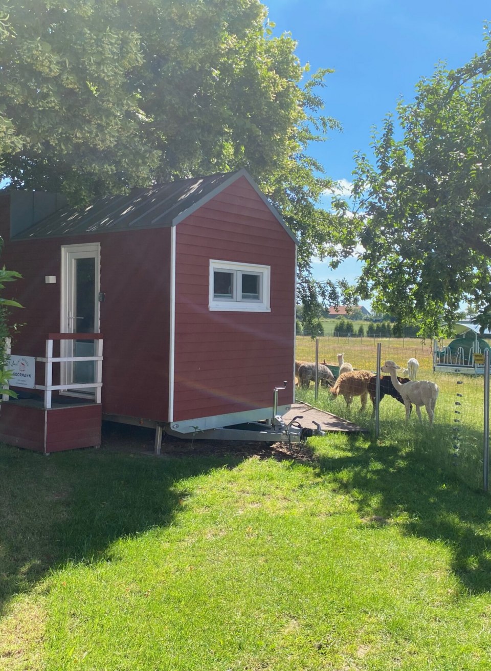The Tiny House stands in the countryside right next to the alpaca enclosure