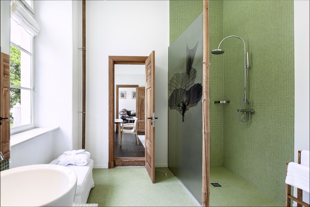 Badkamer in het Kavaliershaus, © Kavaliershaus am Finckener See / Ben Donath