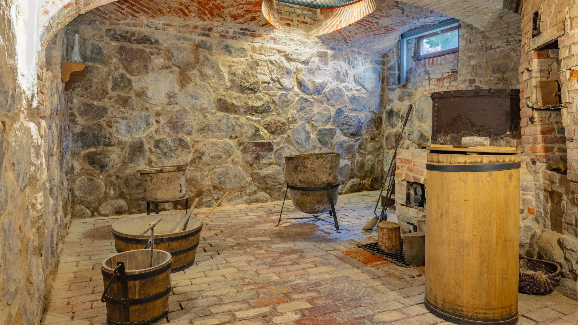 The cellar of the Caspar David Friedrich House and its workshop with utensils for making soaps and candles.