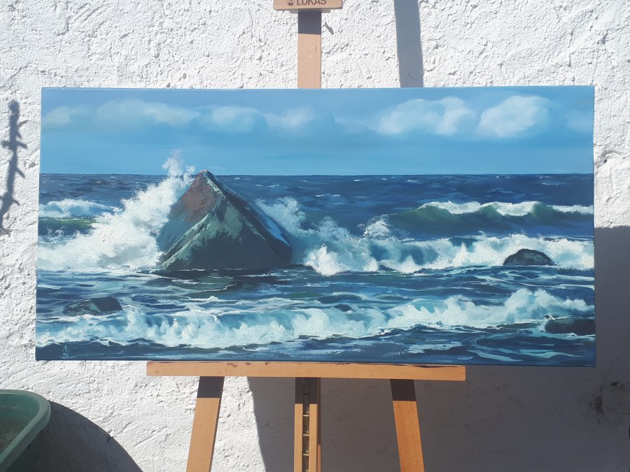 En hier is een olieverfschilderij met een motief van het eiland., © Anja Gehrke En hier is een olieverfschilderij met een motief van het eiland., © Anja Gehrke