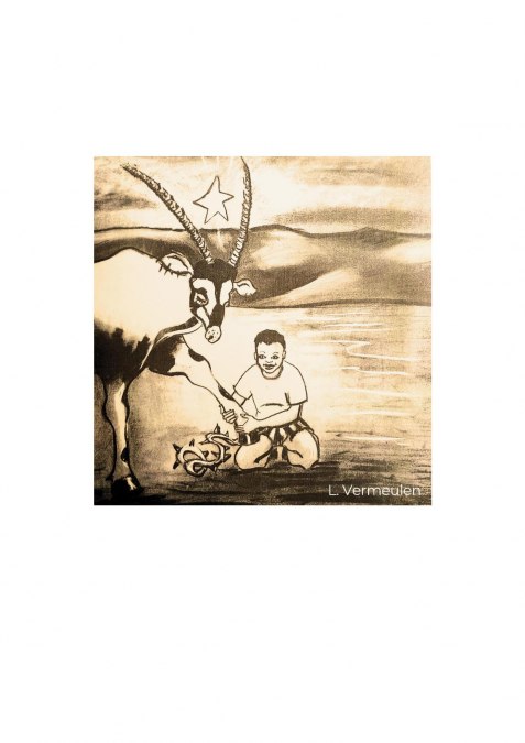 Chłopiec Seth pomaga rannej antylopie oryx, © Vermeulen