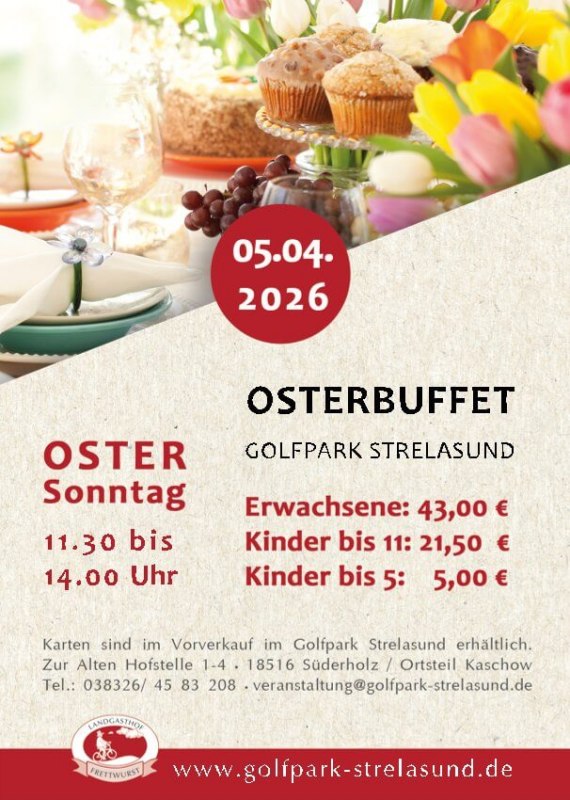 Easter buffet at the Strelasund Golf Park, © Golfpark Strelasund Easter buffet at the Strelasund Golf Park, © Golfpark Strelasund