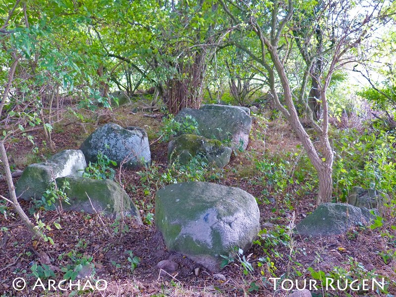 Uitzicht op de megalithische graftombe "Teufelsstein" bij Seelvitz, © Archäo Tour Rügen