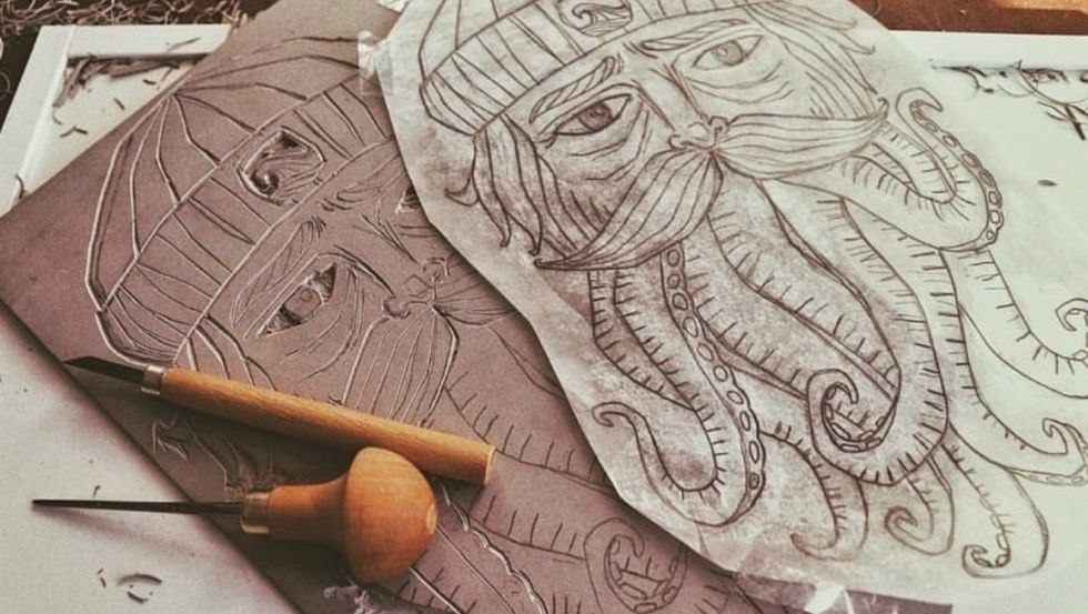 Linoleum afdrukken, &copy; Viva La Mouf