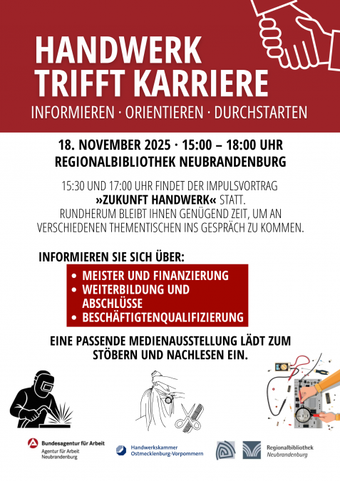 TMV/Poster_18.11.2025_trade_meets_career, © Regionalbibliothek Neubrandenburg TMV/Poster_18.11.2025_trade_meets_career, © Regionalbibliothek Neubrandenburg