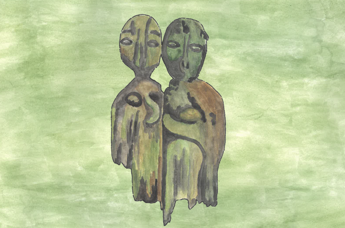 Tweekoppig afgodsbeeld van de Lutizen een Slavisch volk bij het Tollensesee meer // &copy; M&uuml;ritzeum