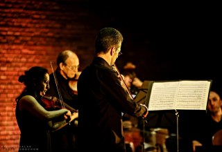 Ensemble Klassik playing from behind with strings and music stand., © Weltkonzerte
