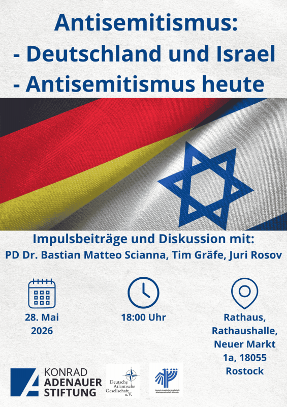 Sharepic van het evenement De vlag van Israël en Duitsland op een witte achtergrond. // © KAS M-V Sharepic van het evenement De vlag van Israël en Duitsland op een witte achtergrond. // © KAS M-V