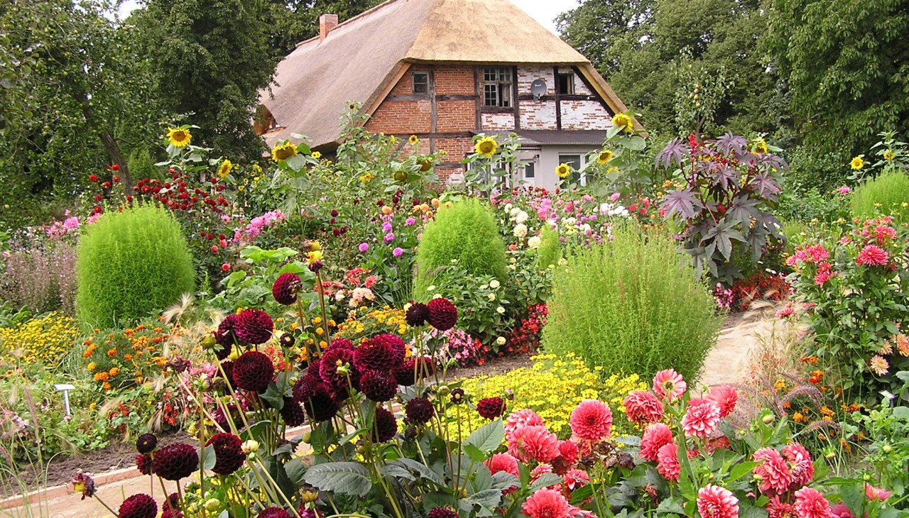 Parsonage with dahlias, © Gerd Albrecht