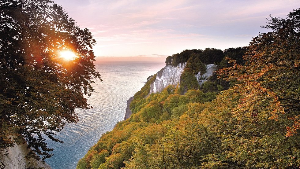 The chalk coast of the Island of R&uuml;gen in the warm light of autumn // &copy; TMV/Grundner