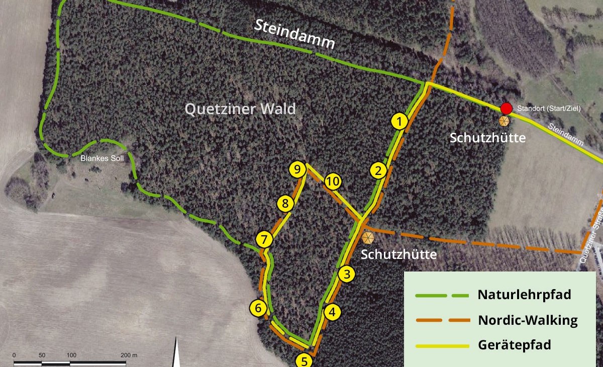 Plattegrond van het Quetziner Tannen geneeskrachtig bos, © Müritz Werbung Röbel