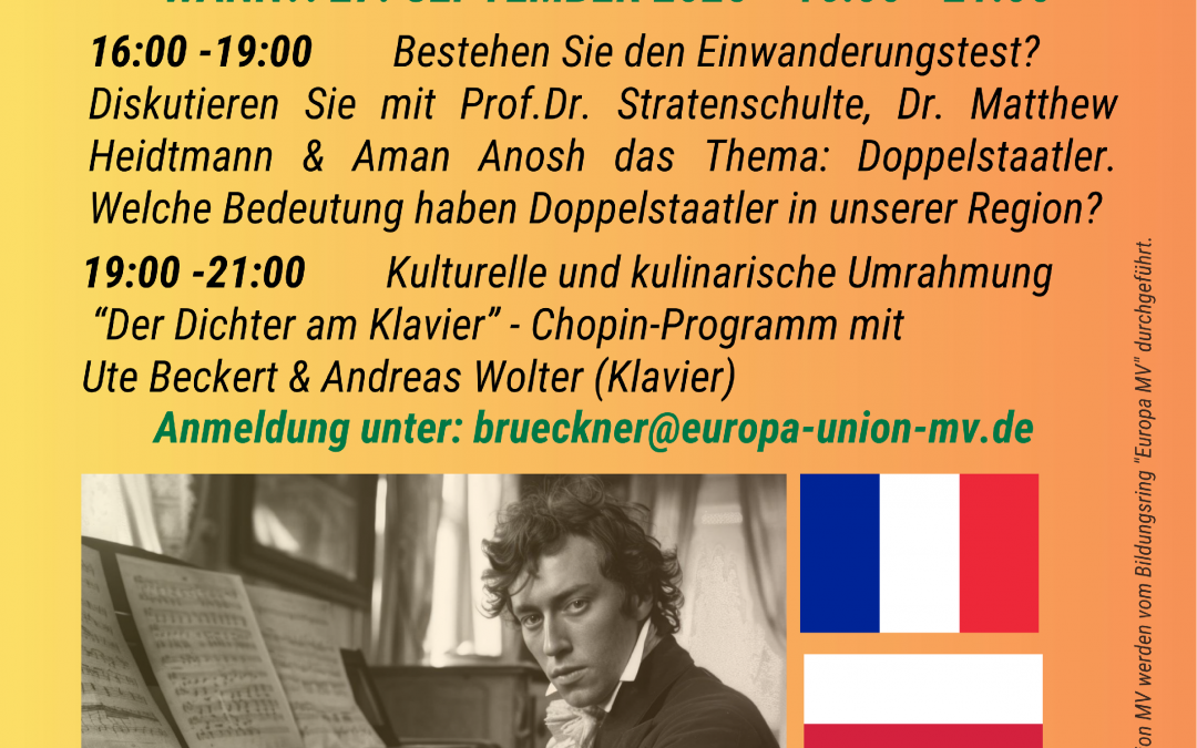 FRÉDÉRIC CHOPIN &#8211; EIN DOPPELSTAATLER POLE UND FRANZOSE IM EINKLANG DER MUSIK, © Europa-Union M-V e. V.