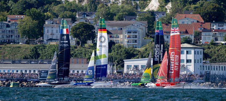 2025 Sail GP F50 catamarans in action off the coast of Sassnitz // © Sail GP 2025 Sail GP F50 catamarans in action off the coast of Sassnitz // © Sail GP